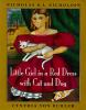 Book cover for "Little girl in a red dress with cat and dog".
