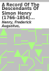 Book cover for "A record of the descendants of Simon Henry (1766-1854) and Rhoda Parsons (1774-1847) his wife".